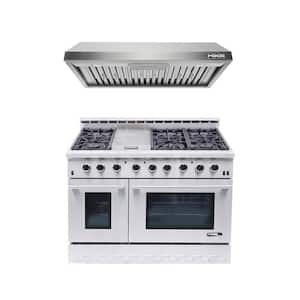 Entree Bundle 48 in. 7.2 cu. ft. Pro-Style Dual Fuel Range Convection Oven and Range Hood in Stainless Steel and Black