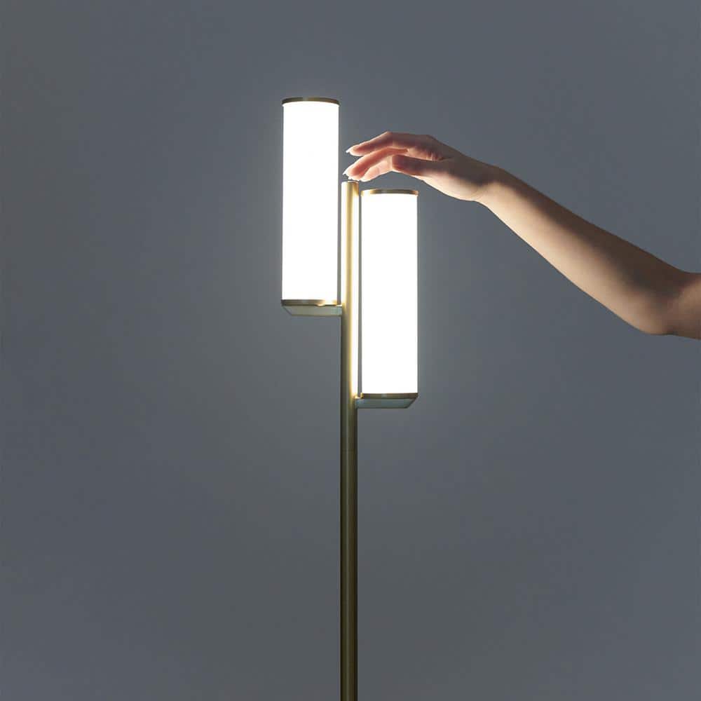 Gemini 64" Brass Mid-Century Modern 3-Way Dimming LED Floor Lamp