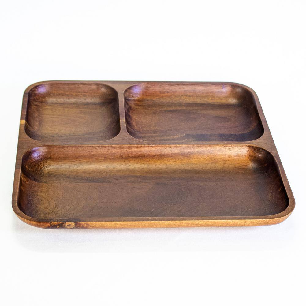 Rustic Acacia Wood 3-Compartment Serving Platter