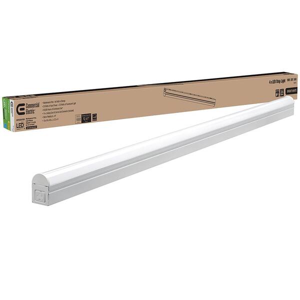 Commercial Electric 4 Ft 32 Watt Equivalent Plug In Direct Wire Integrated Led White Linkable Strip Light Fixture 1800 Lumens 4000k 54261191 Linkable Strip Light Fixture, T8 Led Light Fixtures Home Depot