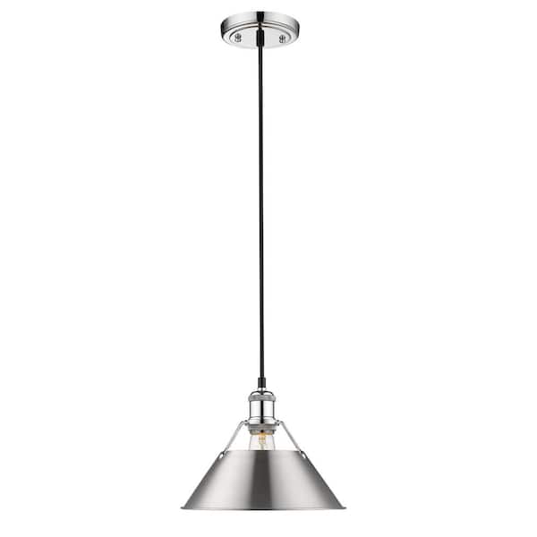 Golden Lighting Orwell CH 1-Light Pendant - 10 in. in Chrome with Pewter Shade