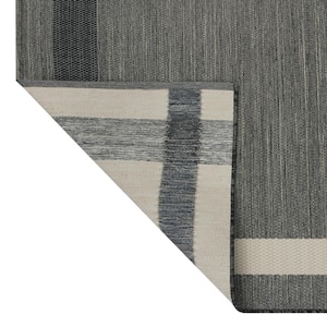 Charcoal Ivory 2 ft. x 7 ft. Woven Tapestry Outdoor Area Rug