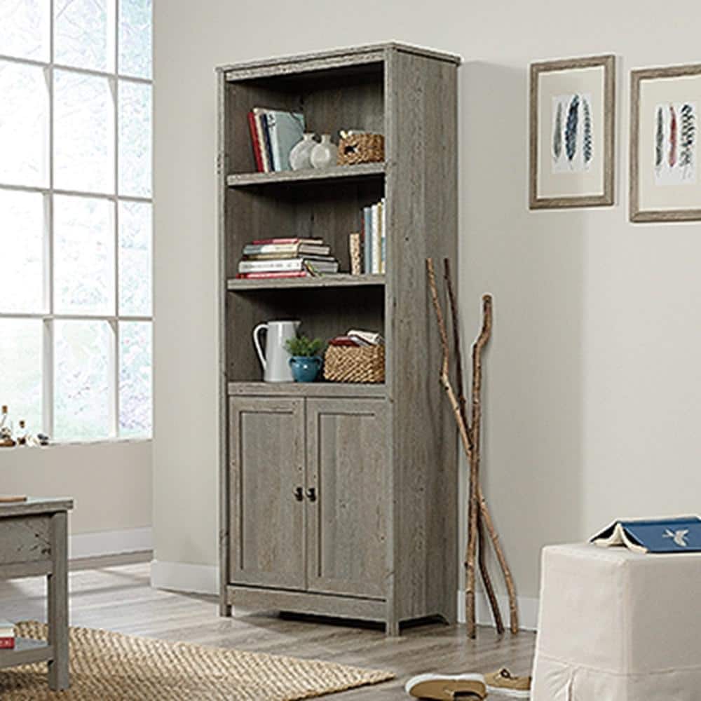 Mystic Oak Adjustable 71.5" Gray Bookcase with Doors