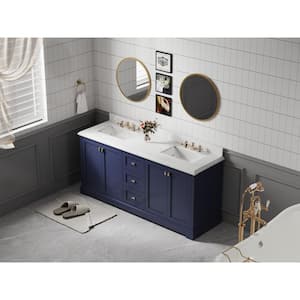 72.6 in. W x 22.4 in. D x 40.7 in. H Freestanding Bathroom Vanity in Navy Blue with White Engineered Stone Top
