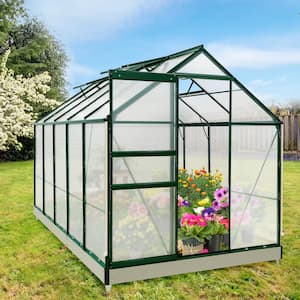 6 ft. W x 10 ft. D x 7 ft. H Outdoor Walk-In Polycarbonate Hobby Greenhouse, Green