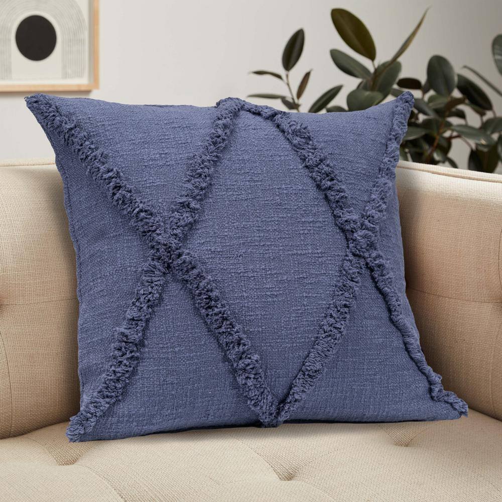 Denim Blue Cotton Geometric Throw Pillows, 18" x 18", Set of 2