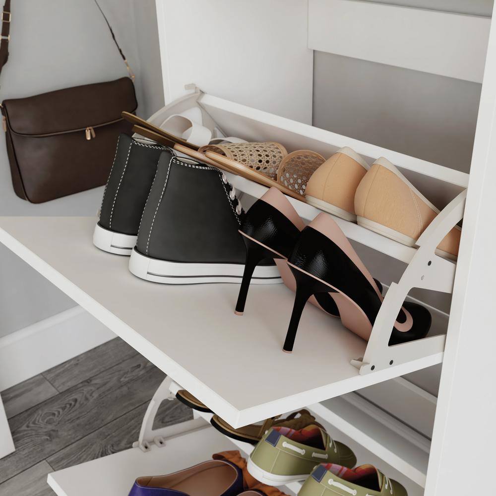 White Wood Tilt-Out Shoe Storage Cabinet