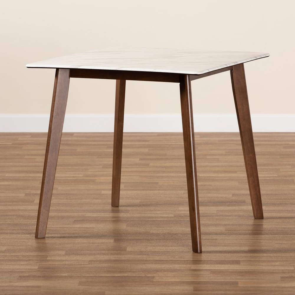 Kaylee Transitional Square Wood Dining Table with Faux Marble Top