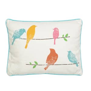 Ashbury Spring Multicolor Birds Screenprint 14 in. x 18 in. Throw Pillow