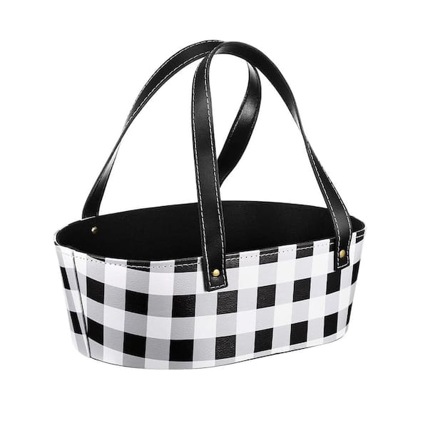 Buffalo Check Decorative Basket 12 x 7.5 x 4 in. Faux Leather Gift Box with Handle for Mother's Day Graduation Birthday