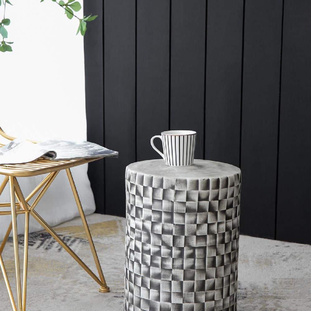 Metro Checkered Black and White Ceramic Garden Stool