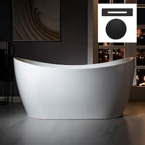Tacoma 59 in. Acrylic FlatBottom Double Slipper Bathtub with Matte Black Overflow and Drain Included in White