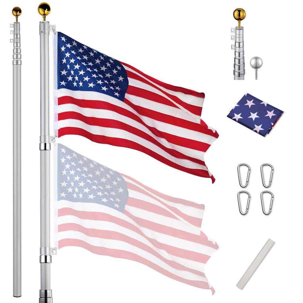 Cisvio 30 ft. Aluminum Telescopic Flag Pole Kit Flagpole 3 ft. x 5 ft. US  Flag and Ball Top for Commercial Residential Outdoor D0102HI45GV - The Home  Depot
