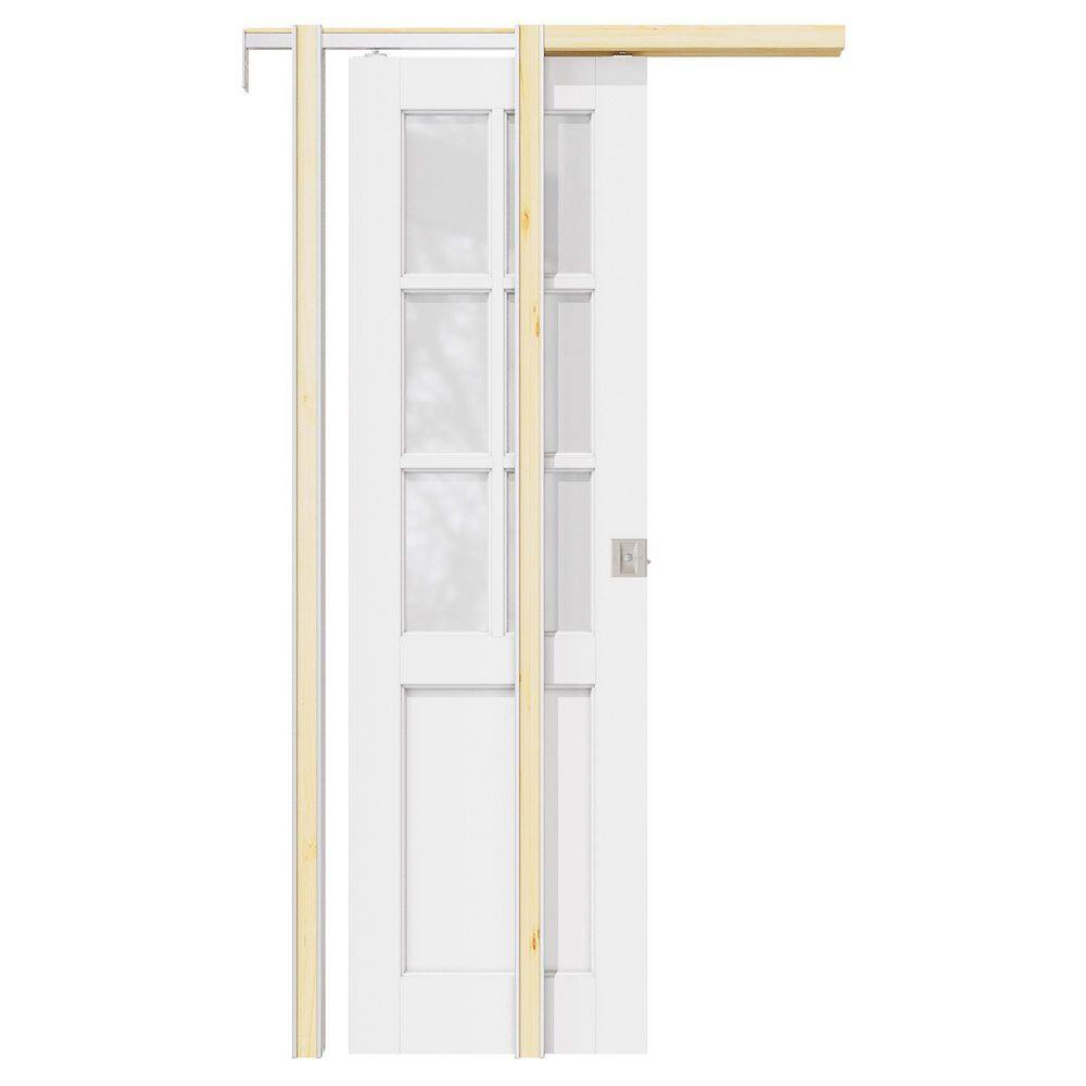 24 in. x 80 in. 6 Lite Frosted Glass White Primed Wood Pocket Door with Hardware (Soft Close and Sliver Lock Included) price history on PriceWatchPro