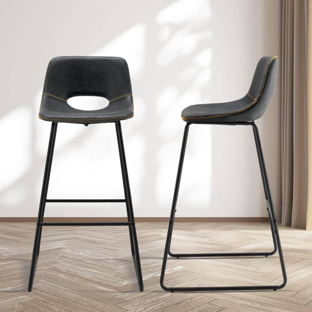 LUE BONA 30 in. Black Metal Frame Faux Leather Counter Bar Stools (Set ...