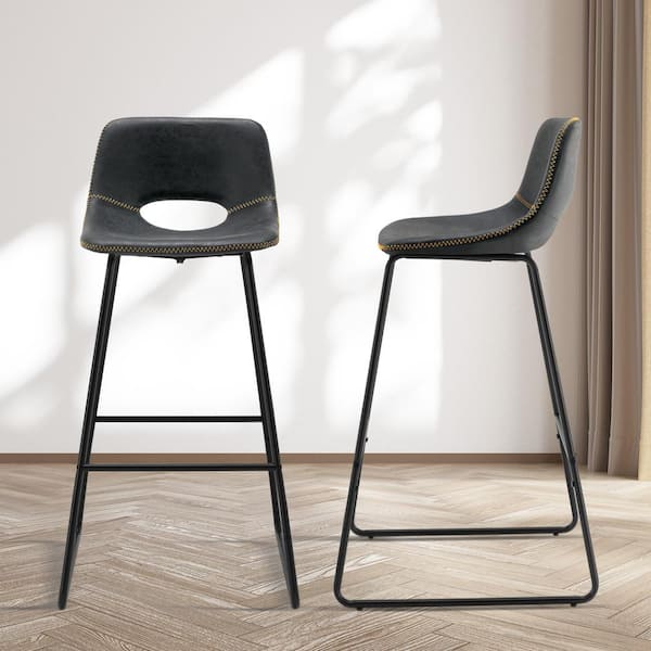 LUE BONA 30 in. Black Metal Frame Faux Leather Counter Bar Stools (Set of 2)