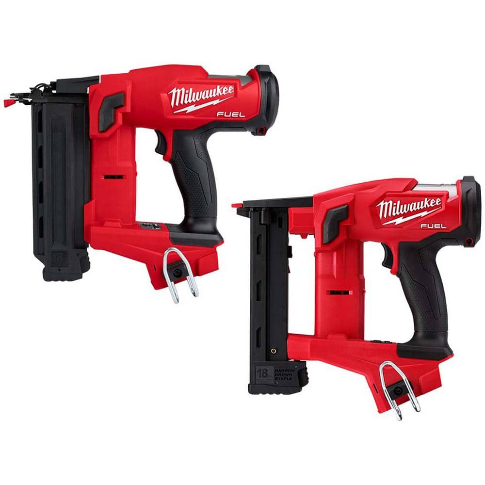 Milwaukee M18 FUEL Brushless Cordless 18-Gauge 1/4 in. Narrow Crown Stapler  w/M18 FUEL Brushless Cordless 18-Gauge Brad Nailer 2749-20-2746-20 The  Home Depot