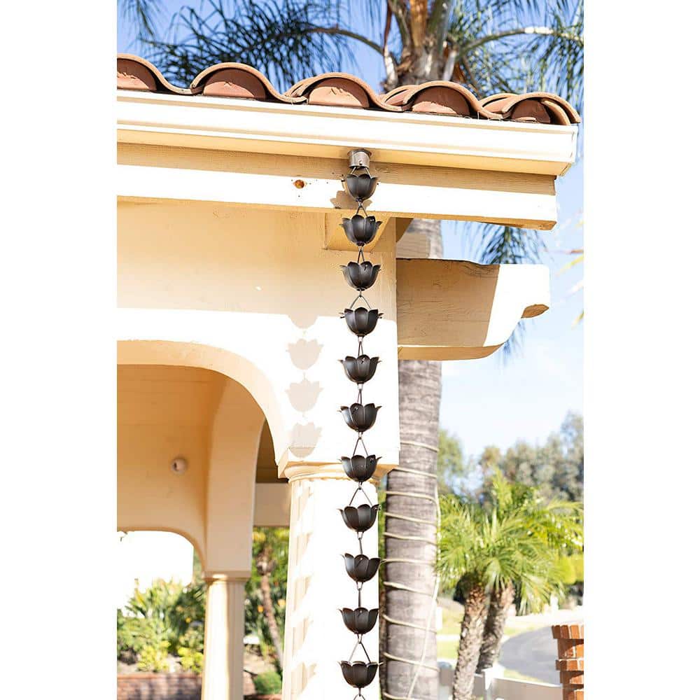 8.5 ft Black Aluminum Lotus Flower Rain Chain