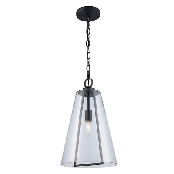 Home Decorators Collection Siobhan 16 in. 1-Light Black Hanging Outdoor Pendant Light Fixture with Clear Glass
