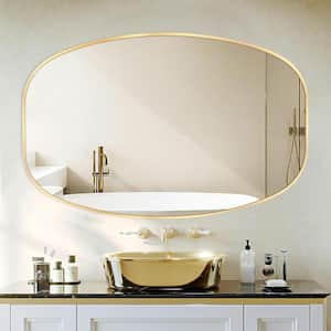 30 in. W x 48 in. H Gold Oval Wall Mounted Aluminum Alloy Bathroom Mirror Decorative Mirror