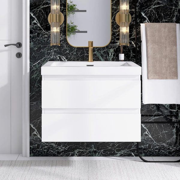 Staykiwi 29.5 in. W x 18.9 in. D x 21.7 in. H Single-Sink Wall Mounted Bath Vanity in White with Cultured Marble Top