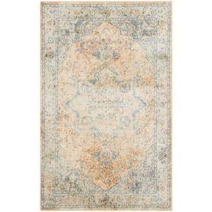 Astra Machine Washable Beige Blue 3 ft. x 5 ft. Center medallion Traditional Area Rug