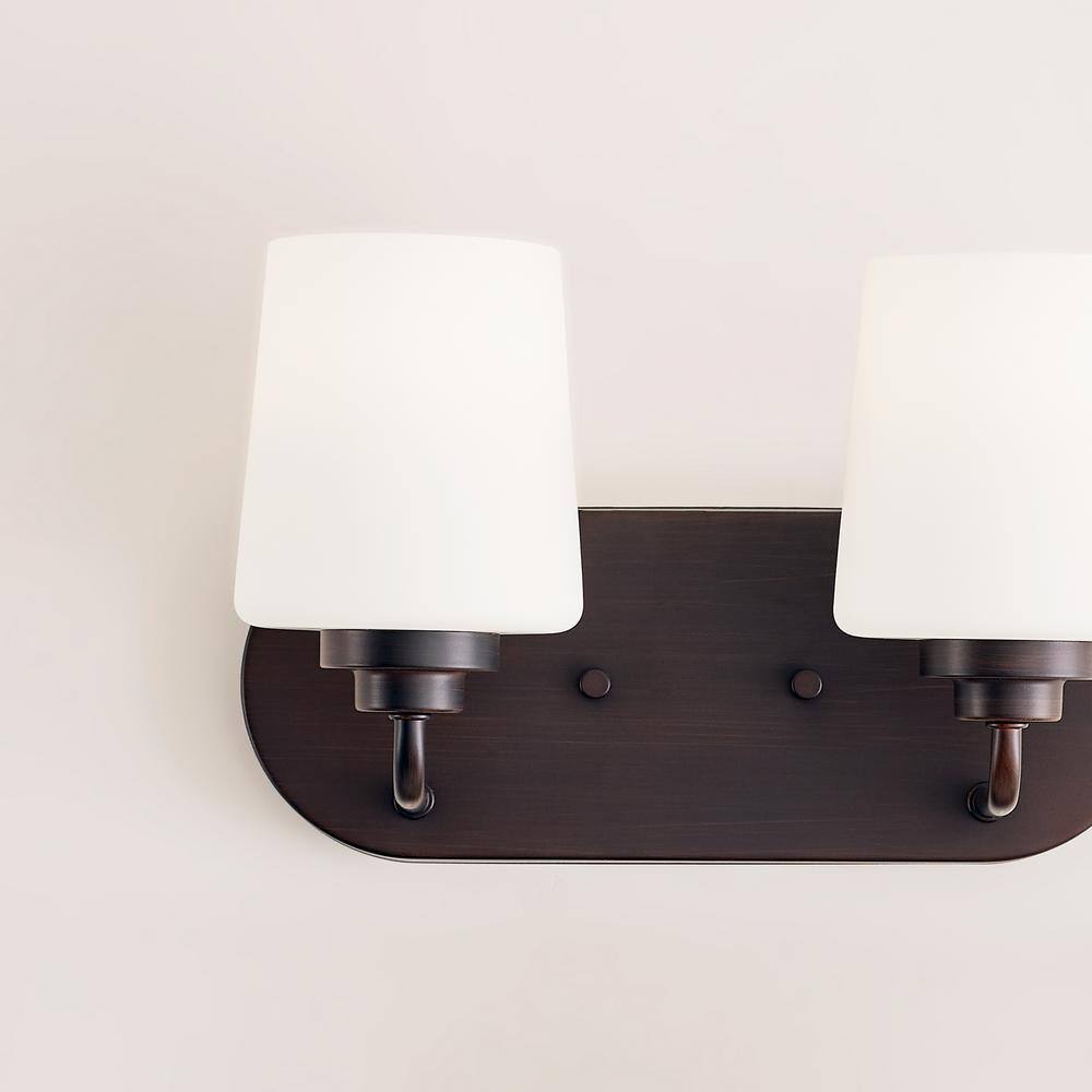 Windom Transitional 2-Light Bronze Vanity with Etched Opal Glass