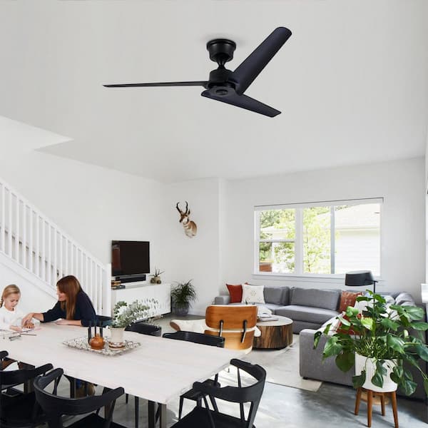 52'' Black Standard Downrod Mount ABS 3 Blades Ceiling Fan with Remote Control No Lights,Modern Reversible DC Indoor