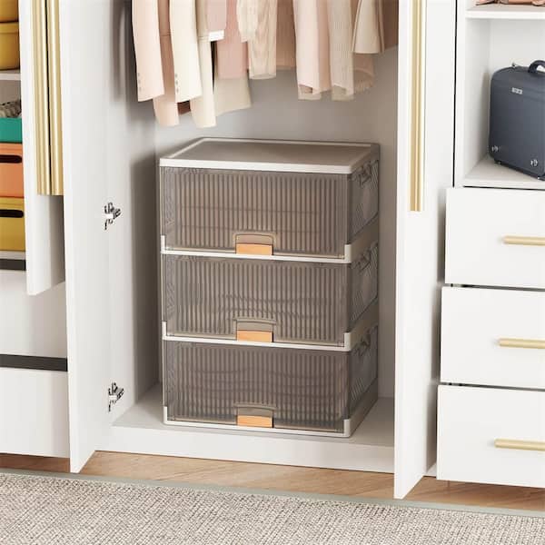 Costway 13.5 Gal. 3-Cube Stackable Storage Bins in White and Brown