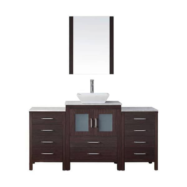 Virtu USA Dior 65 in. W Bath Vanity in Espresso with Marble Vanity Top in White with Square Basin and Mirror