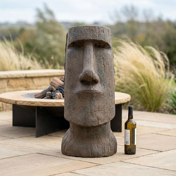 Moai 35.6 in. Gray Concrete Outdoor Garden Statue Sculpture for Patio, Yard, or Lawn Decor