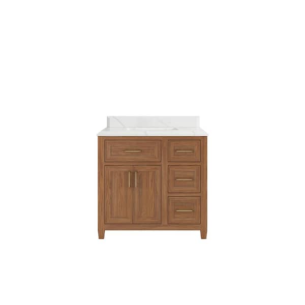 Willow Collections Santa Monica 36 in. W x 22 in. D x 36 in. H Single Sink Bath Vanity in Dark Natural with 1.5 in. Calacatta Laza Qt. Top