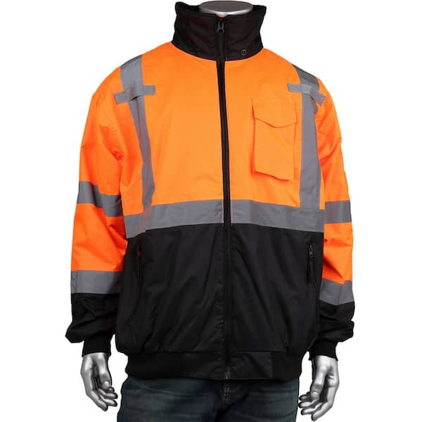 PIP Men's Small ANSI Type R Class-3 Value Orange and Black Bottom Bomber Jacket