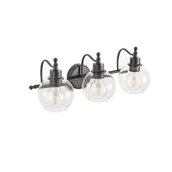 1-Piece 6 in. 3 Light Black Vanity Light with Clear Glass Shade (Bulb Not Included))