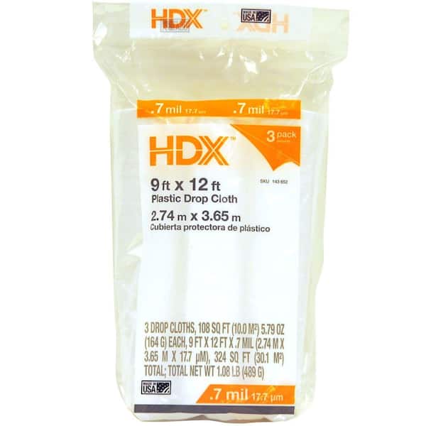 HDX 9 ft. x 12 ft. Clear Plastic Drop Cloths (3-Pack)