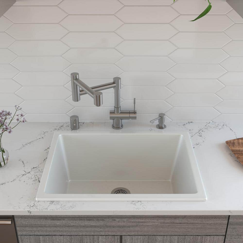 24'' White Fireclay Drop-In Single Bowl Kitchen Sink