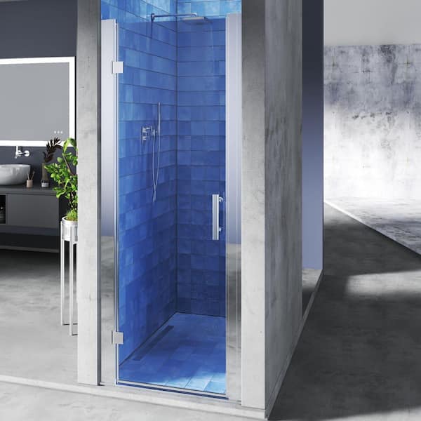 28 in. to 30 in. W x 72 in. H Pivot Hinged Swing Frameless Shower Door in Chrome with Clear Glass