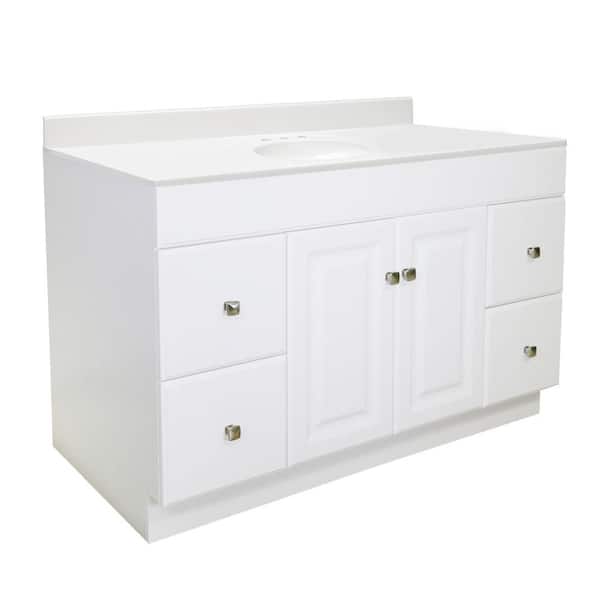 Design House Wyndham 49 in. 2-Door 4-Drawer Bath Vanity in White with Cultured Marble Vanity Top in Solid White (Ready to Assemble)