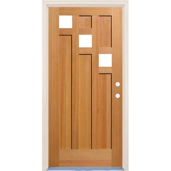 Builders Choice 36 in. x 80 in. 5 Panel Left-Hand/Inswing 3 Lite Clear Glass Unfinished Fir Wood Prehung Front Door