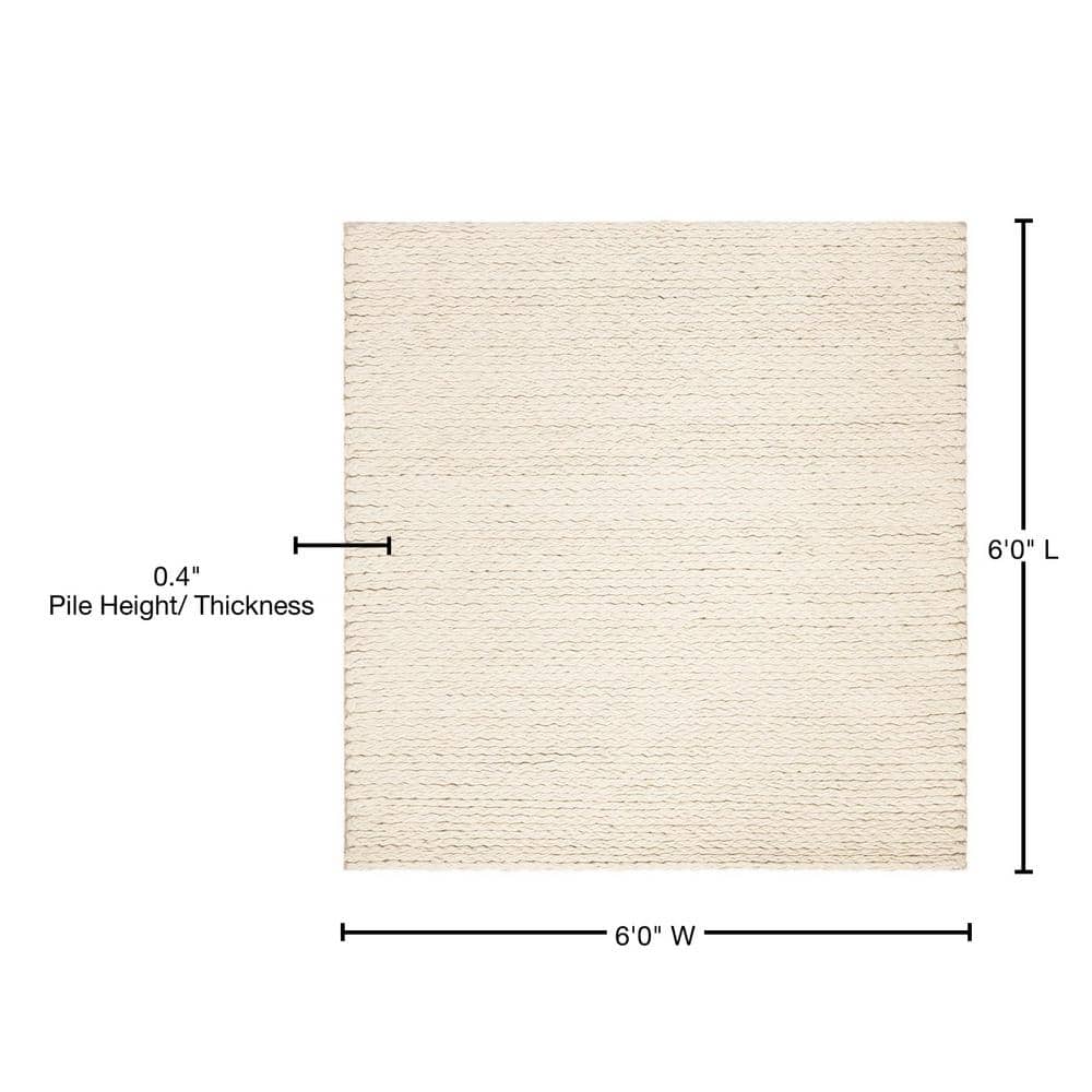 Handmade Ivory Braided Wool 6' Square Area Rug