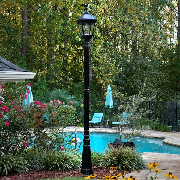 Imperial II Bulb 1-Light Black Outdoor Waterproof Solar Warm White LED Post Light with 3 in. Fitter for Landscape