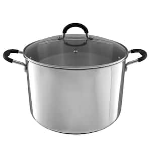 12 qt. Stamped Steel Stock Pot in Stainless Steel with Glass Lid