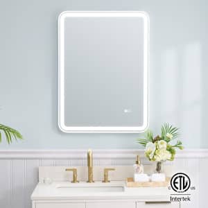 BONIE 24 in. W x 32 in. H Rectangular Framed Anti-Fog LED Wall Bathroom Vanity Mirror in White