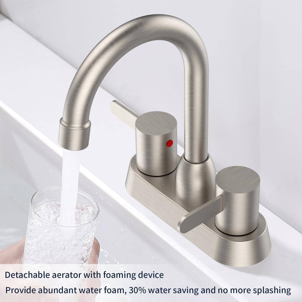 Staykiwi 4 in. Centerset Double Handle Mid Arc Bathroom Faucet in Brushed Nickel SKDRBF21-BN ...