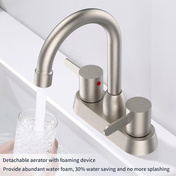 Staykiwi 4 in. Centerset Double Handle Mid Arc Bathroom Faucet in Brushed Nickel