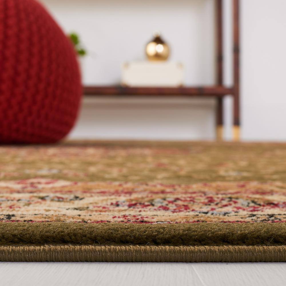 Ivory and Sage Floral Synthetic 8' Round Area Rug