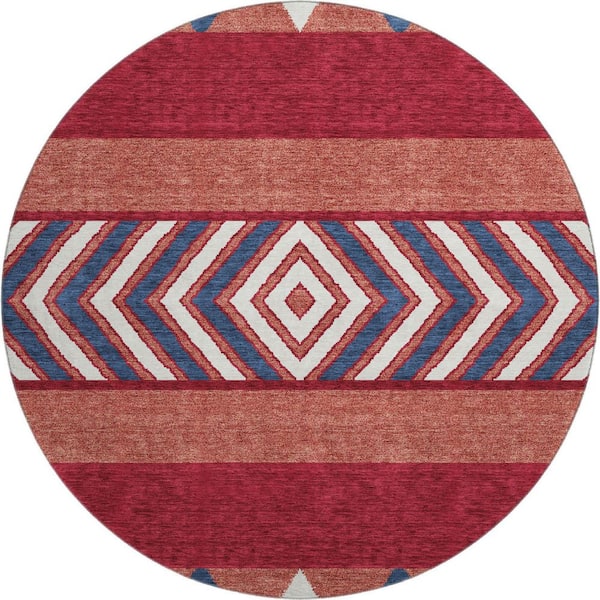 Addison Rugs Mayfield Premium Machine Washable Abstract AMF965 Red 8 ft. x 8 ft. Round Rug
