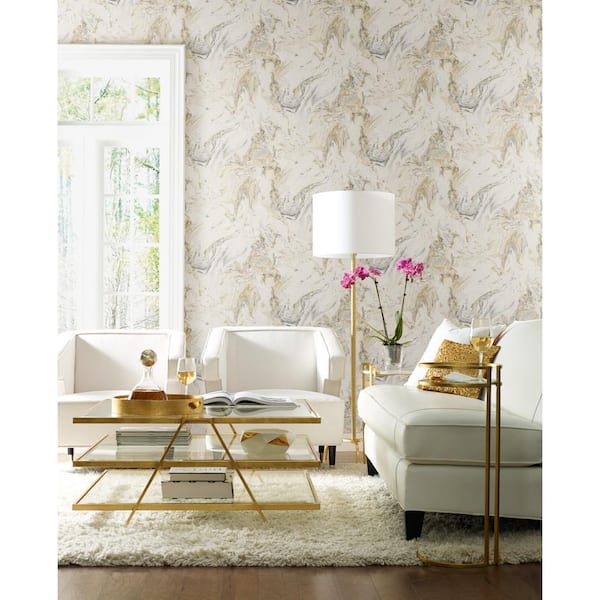 Black and Gold Metallic Oil and Marble Paper Unpasted Wallpaper (21 in. x 33 ft.)