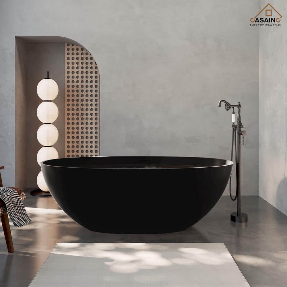 Matte Black 65'' Solid Surface Freestanding Soaking Bathtub