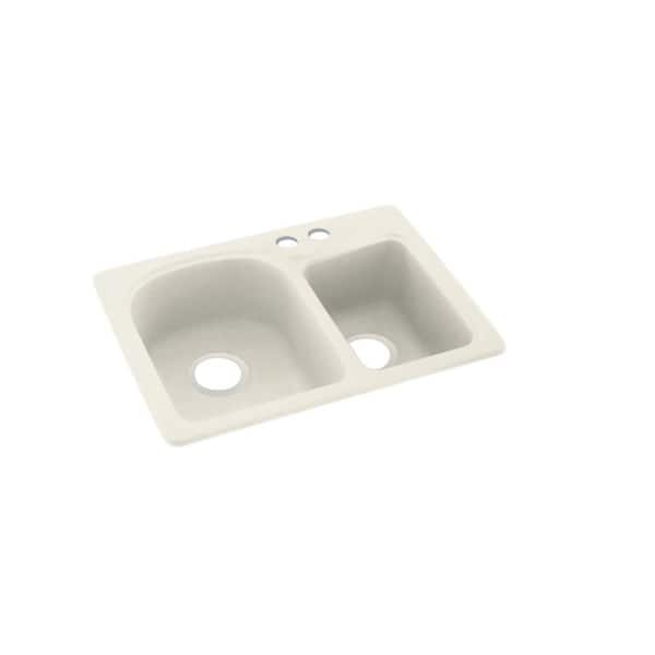 Swan Dual-Mount Solid Surface 25 in. x 18 in. 2-Hole 60/40 Double Bowl Kitchen Sink in Glacier